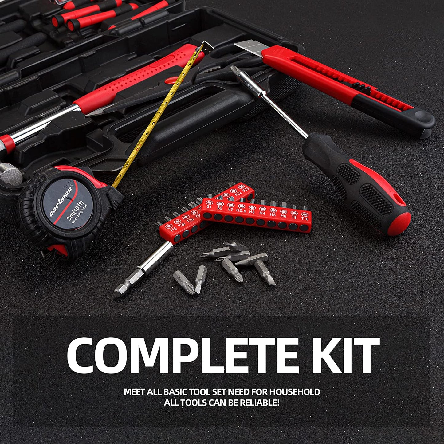 126 Piece Tool Set General Household Hand Tool Kit with Plastic Toolbox Storage Case Red